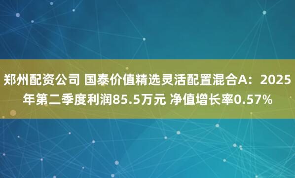 郑州配资公司 国泰价值精选灵活配置混合A：2025年第二季度利润85.5万元 净值增长率0.57%