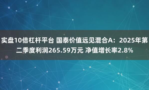 实盘10倍杠杆平台 国泰价值远见混合A：2025年第二季度利润265.59万元 净值增长率2.8%